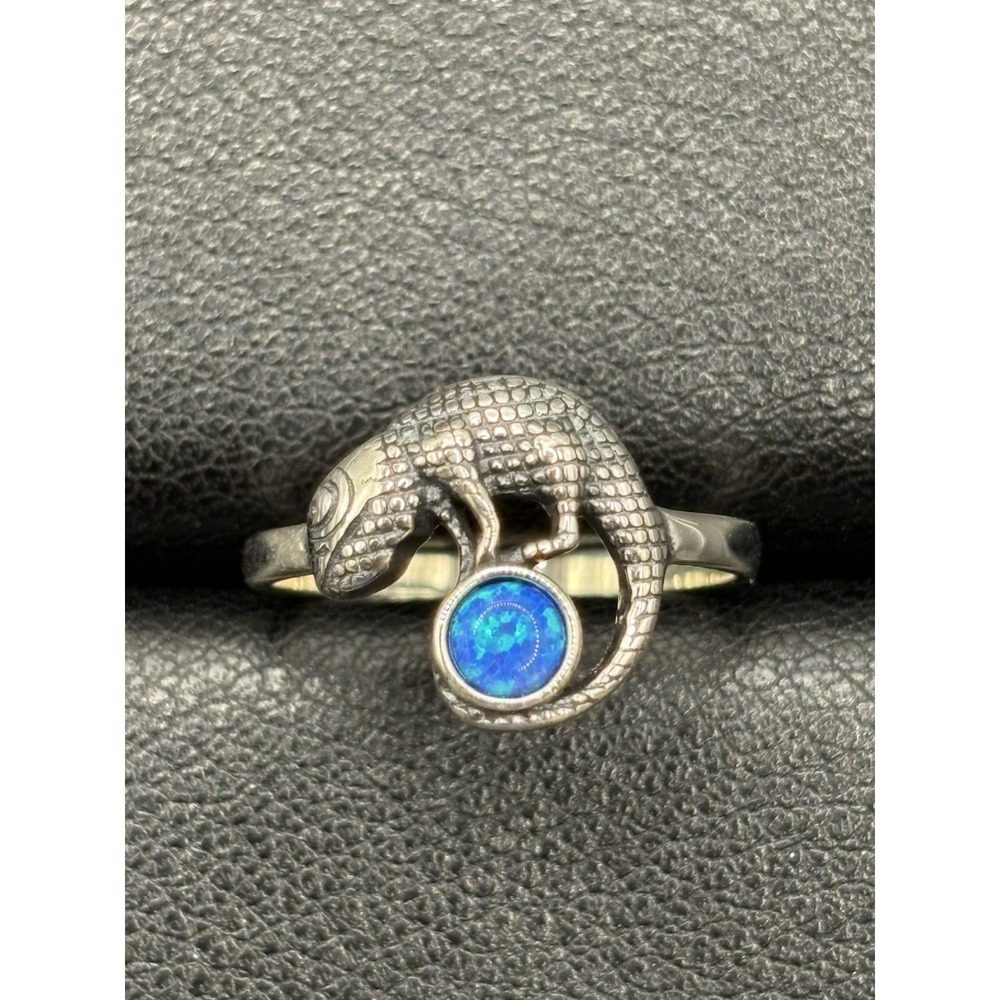 New Condition Sterling Silver Lab Blue Opa Lizard Ring Size 7 E5